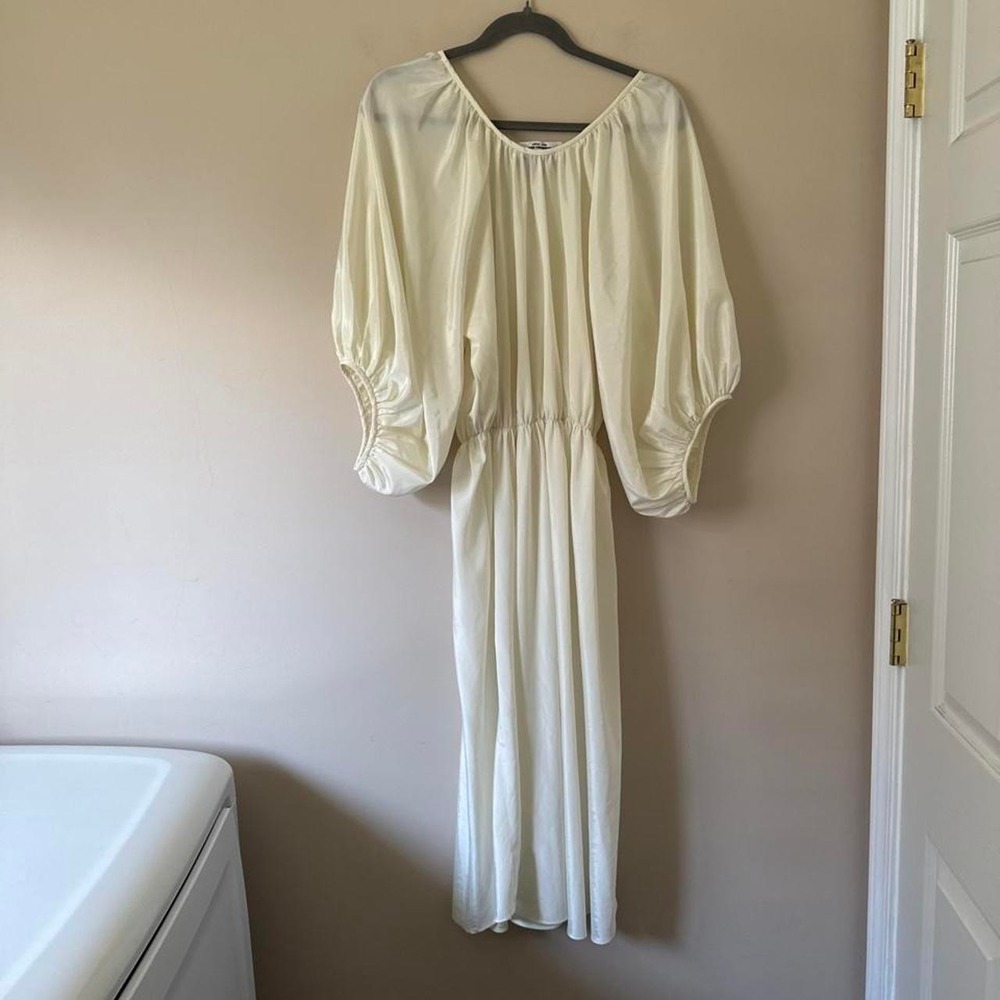 Vintage 70s Balloon Sleeve Dress medium white cream western boho midi prairie - Picture 6 of 7